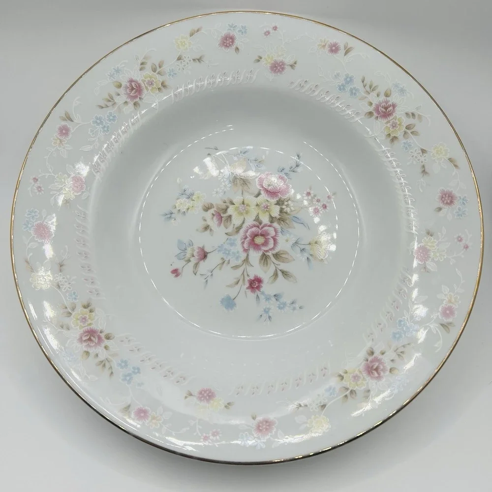Home Styles Floral Soup Salad Bowl Fine China Gold Trim White Cottagecore